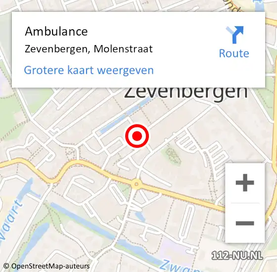 Locatie op kaart van de 112 melding: Ambulance Zevenbergen, Molenstraat op 19 juni 2018 12:29