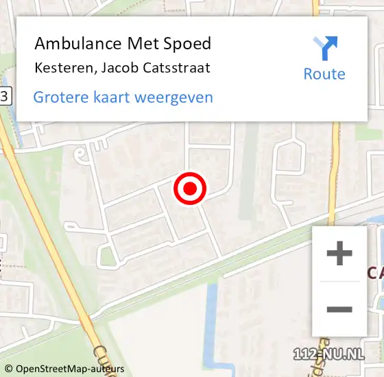 Locatie op kaart van de 112 melding: Ambulance Met Spoed Naar Kesteren, Jacob Catsstraat op 19 juni 2018 13:07