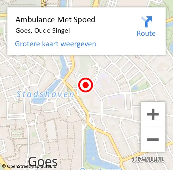 Locatie op kaart van de 112 melding: Ambulance Met Spoed Naar Goes, Oude Singel op 19 juni 2018 13:07