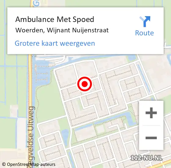 Locatie op kaart van de 112 melding: Ambulance Met Spoed Naar Woerden, Wijnant Nuijenstraat op 19 juni 2018 13:27