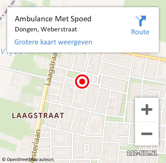 Locatie op kaart van de 112 melding: Ambulance Met Spoed Naar Dongen, Weberstraat op 19 juni 2018 13:41