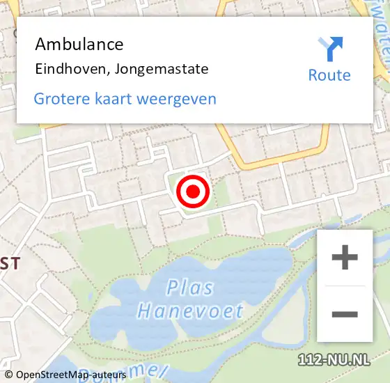 Locatie op kaart van de 112 melding: Ambulance Eindhoven, Jongemastate op 19 juni 2018 14:13