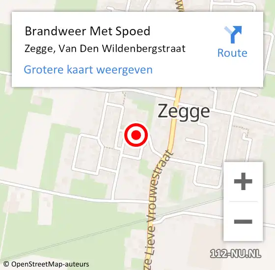 Locatie op kaart van de 112 melding: Brandweer Met Spoed Naar Zegge, Van Den Wildenbergstraat op 19 juni 2018 14:15