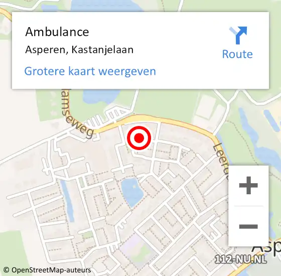 Locatie op kaart van de 112 melding: Ambulance Asperen, Kastanjelaan op 19 juni 2018 15:00