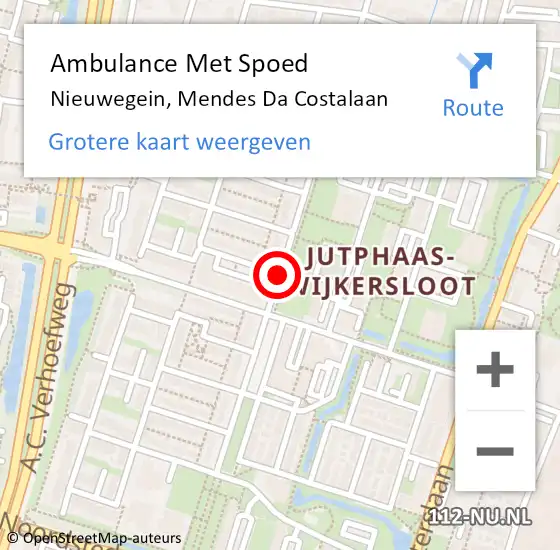 Locatie op kaart van de 112 melding: Ambulance Met Spoed Naar Nieuwegein, Mendes Da Costalaan op 19 juni 2018 15:54