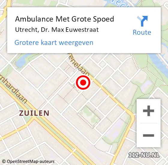 Locatie op kaart van de 112 melding: Ambulance Met Grote Spoed Naar Utrecht, Dr. Max Euwestraat op 19 juni 2018 16:42