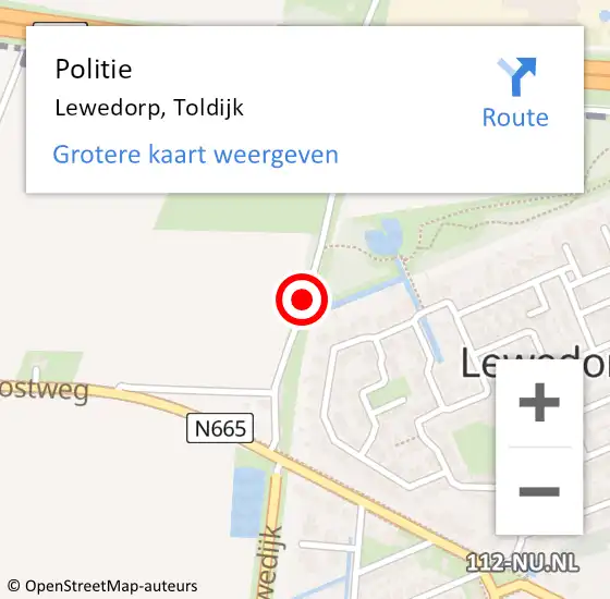 Locatie op kaart van de 112 melding: Politie Lewedorp, Toldijk op 19 juni 2018 16:59