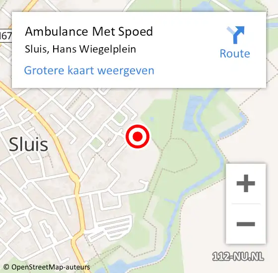 Locatie op kaart van de 112 melding: Ambulance Met Spoed Naar Sluis, Hans Wiegelplein op 19 juni 2018 18:10