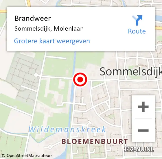 Locatie op kaart van de 112 melding: Brandweer Sommelsdijk, Molenlaan op 19 juni 2018 19:30