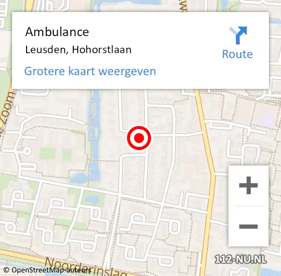 Locatie op kaart van de 112 melding: Ambulance Leusden, Hohorstlaan op 19 juni 2018 19:36