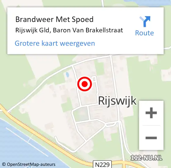 Locatie op kaart van de 112 melding: Brandweer Met Spoed Naar Rijswijk Gld, Baron Van Brakellstraat op 19 juni 2018 20:01