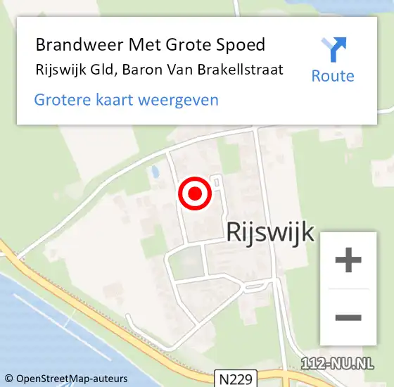 Locatie op kaart van de 112 melding: Brandweer Met Grote Spoed Naar Rijswijk Gld, Baron Van Brakellstraat op 19 juni 2018 20:03