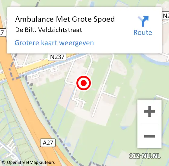 Locatie op kaart van de 112 melding: Ambulance Met Grote Spoed Naar De Bilt, Veldzichtstraat op 19 juni 2018 20:17