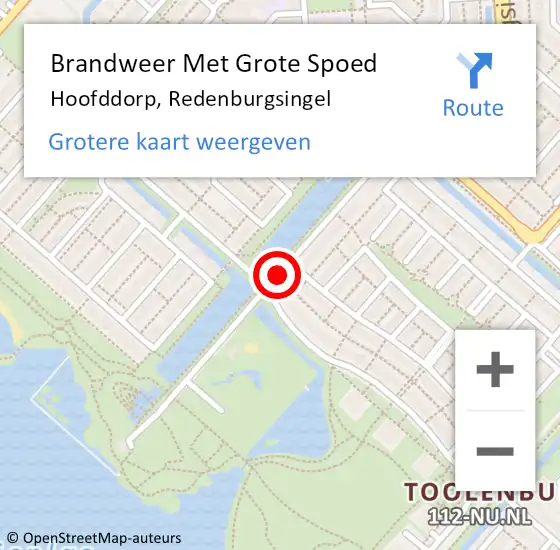 Locatie op kaart van de 112 melding: Brandweer Met Grote Spoed Naar Hoofddorp, Redenburgsingel op 19 juni 2018 20:27