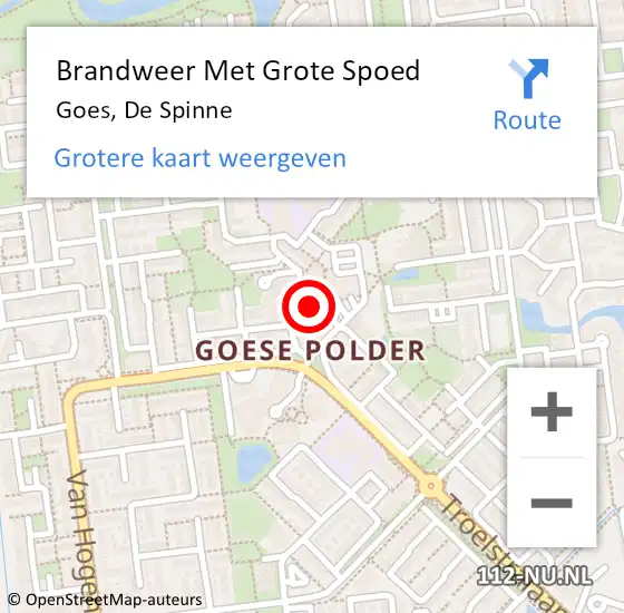 Locatie op kaart van de 112 melding: Brandweer Met Grote Spoed Naar Goes, De Spinne op 19 juni 2018 20:41