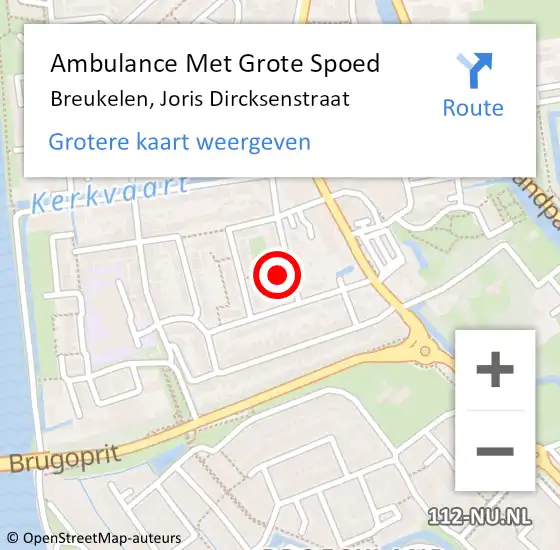 Locatie op kaart van de 112 melding: Ambulance Met Grote Spoed Naar Breukelen, Joris Dircksenstraat op 19 juni 2018 20:44