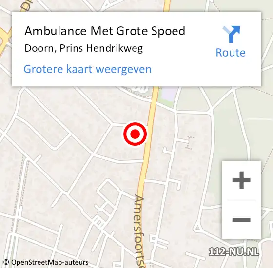 Locatie op kaart van de 112 melding: Ambulance Met Grote Spoed Naar Doorn, Prins Hendrikweg op 19 juni 2018 22:05