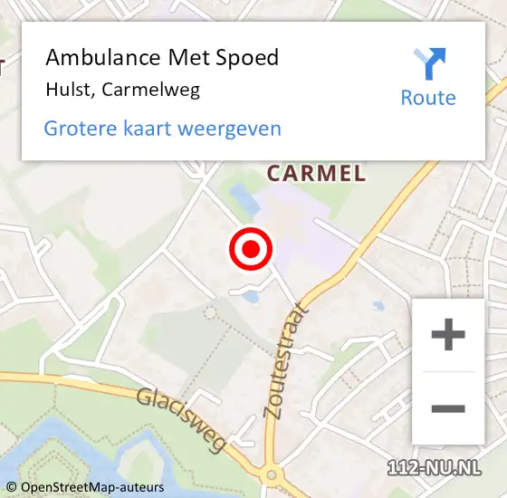 Locatie op kaart van de 112 melding: Ambulance Met Spoed Naar Hulst, Carmelweg op 19 juni 2018 22:28