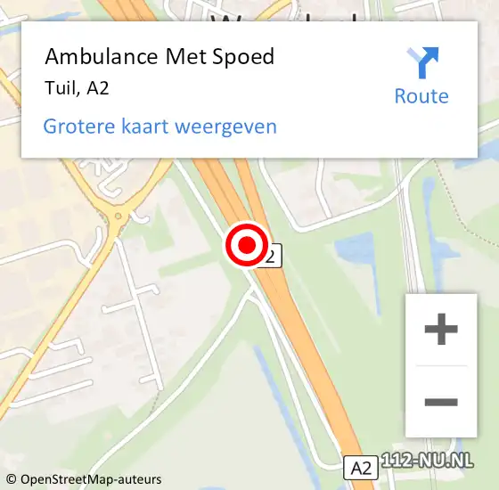 Locatie op kaart van de 112 melding: Ambulance Met Spoed Naar Tuil, A2 op 19 juni 2018 23:50
