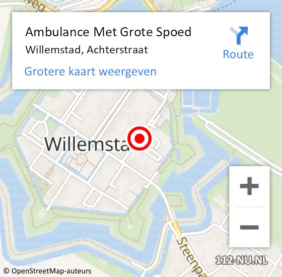 Locatie op kaart van de 112 melding: Ambulance Met Grote Spoed Naar Willemstad, Achterstraat op 20 juni 2018 00:56