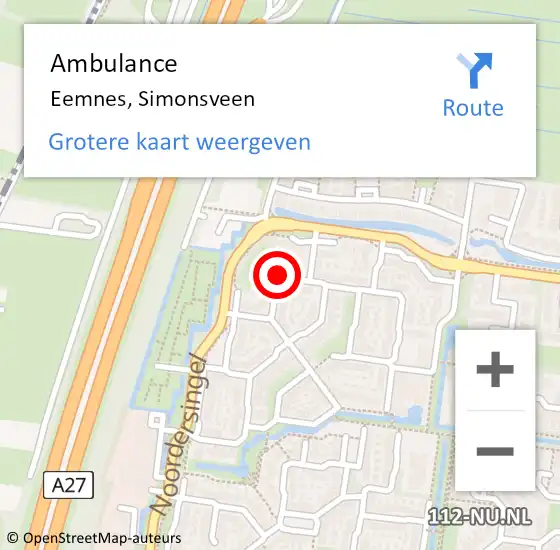 Locatie op kaart van de 112 melding: Ambulance Eemnes, Simonsveen op 20 juni 2018 06:37