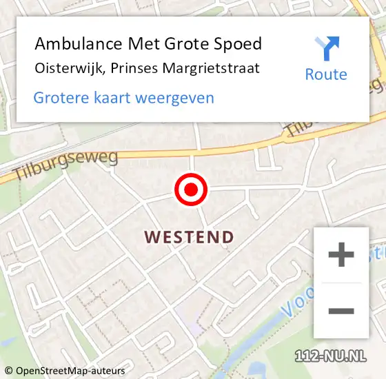 Locatie op kaart van de 112 melding: Ambulance Met Grote Spoed Naar Oisterwijk, Prinses Margrietstraat op 20 juni 2018 07:31