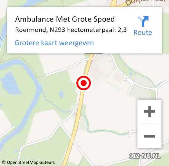 Locatie op kaart van de 112 melding: Ambulance Met Grote Spoed Naar Roermond, N293 hectometerpaal: 2,3 op 20 juni 2018 08:09