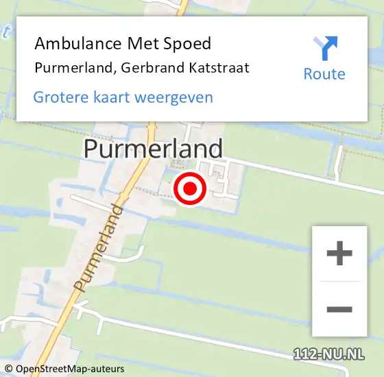 Locatie op kaart van de 112 melding: Ambulance Met Spoed Naar Purmerland, Gerbrand Katstraat op 20 juni 2018 08:45