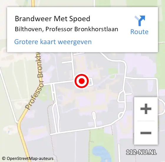 Locatie op kaart van de 112 melding: Brandweer Met Spoed Naar Bilthoven, Professor Bronkhorstlaan op 20 juni 2018 11:01