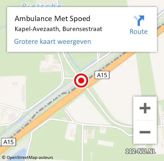 Locatie op kaart van de 112 melding: Ambulance Met Spoed Naar Kapel-Avezaath, Burensestraat op 20 juni 2018 12:14