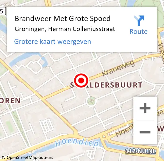 Locatie op kaart van de 112 melding: Brandweer Met Grote Spoed Naar Groningen, Herman Colleniusstraat op 20 juni 2018 14:14