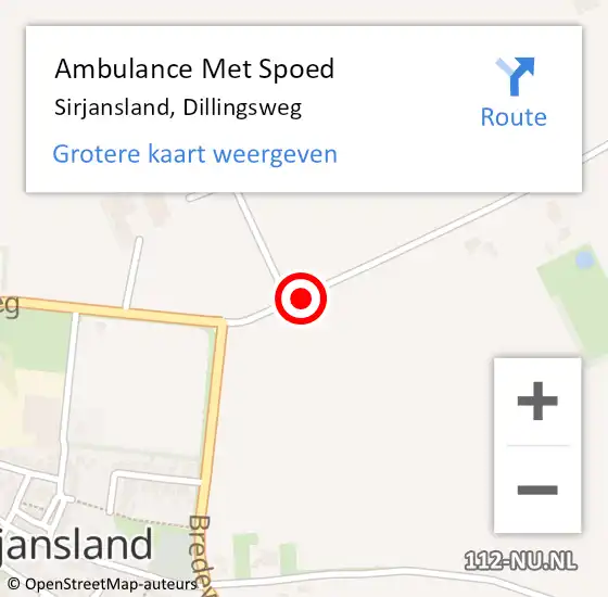 Locatie op kaart van de 112 melding: Ambulance Met Spoed Naar Sirjansland, Dillingsweg op 20 juni 2018 14:53