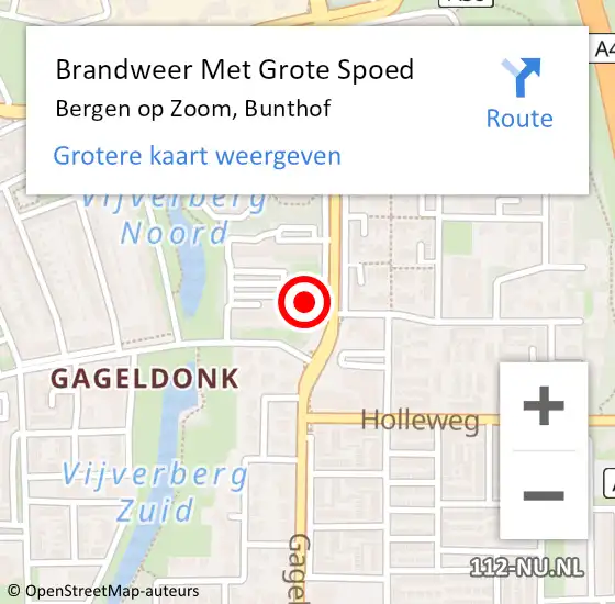 Locatie op kaart van de 112 melding: Brandweer Met Grote Spoed Naar Bergen op Zoom, Bunthof op 20 juni 2018 14:58