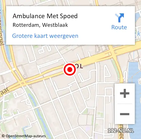 Locatie op kaart van de 112 melding: Ambulance Met Spoed Naar Rotterdam, Westblaak op 20 juni 2018 15:20