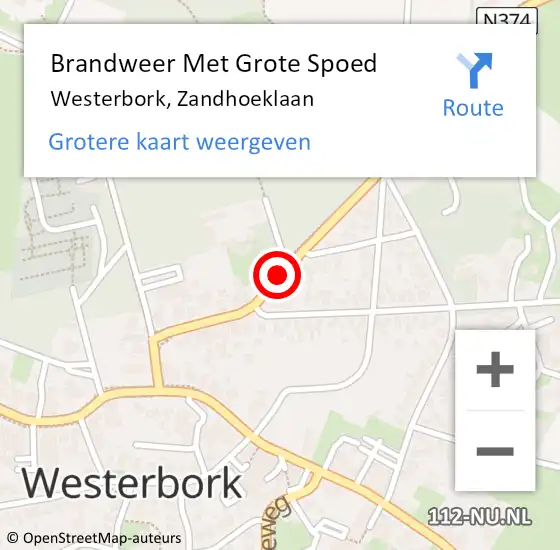 Locatie op kaart van de 112 melding: Brandweer Met Grote Spoed Naar Westerbork, Zandhoeklaan op 20 juni 2018 17:37