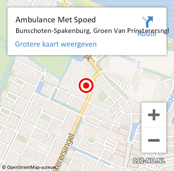 Locatie op kaart van de 112 melding: Ambulance Met Spoed Naar Bunschoten-Spakenburg, Groen Van Prinsterersngl op 20 juni 2018 17:46