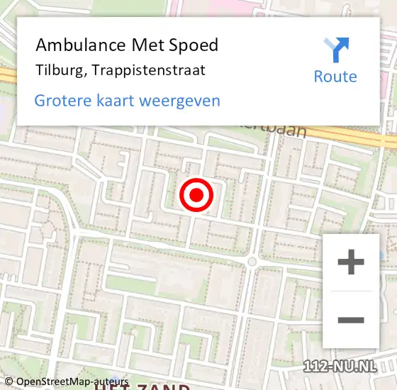 Locatie op kaart van de 112 melding: Ambulance Met Spoed Naar Tilburg, Trappistenstraat op 20 juni 2018 18:21