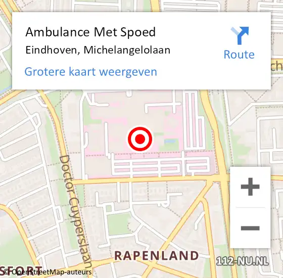 Locatie op kaart van de 112 melding: Ambulance Met Spoed Naar Eindhoven, Michelangelolaan op 20 juni 2018 19:06