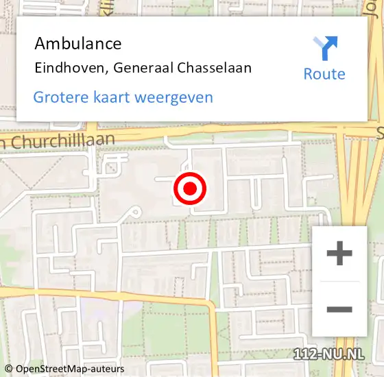 Locatie op kaart van de 112 melding: Ambulance Eindhoven, Generaal Chasselaan op 20 juni 2018 19:42