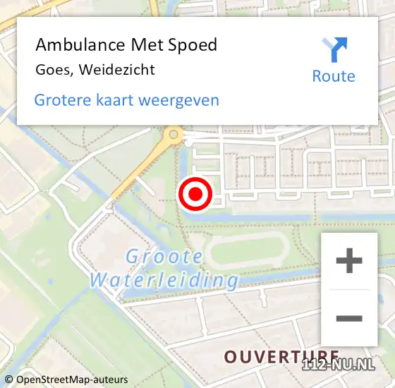 Locatie op kaart van de 112 melding: Ambulance Met Spoed Naar Goes, Weidezicht op 20 juni 2018 19:53