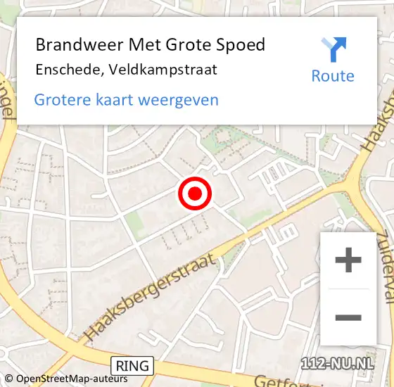 Locatie op kaart van de 112 melding: Brandweer Met Grote Spoed Naar Enschede, Veldkampstraat op 20 juni 2018 21:02