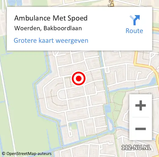 Locatie op kaart van de 112 melding: Ambulance Met Spoed Naar Woerden, Bakboordlaan op 20 juni 2018 21:08