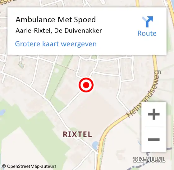 Locatie op kaart van de 112 melding: Ambulance Met Spoed Naar Aarle-Rixtel, De Duivenakker op 20 juni 2018 22:38