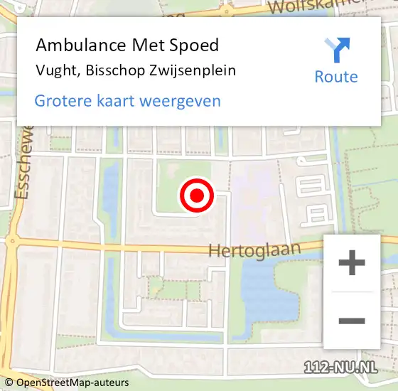 Locatie op kaart van de 112 melding: Ambulance Met Spoed Naar Vught, Bisschop Zwijsenplein op 20 juni 2018 23:43