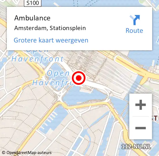 Locatie op kaart van de 112 melding: Ambulance Amsterdam, Stationsplein op 21 juni 2018 04:18