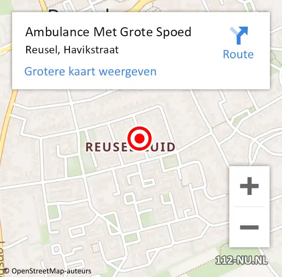 Locatie op kaart van de 112 melding: Ambulance Met Grote Spoed Naar Reusel, Havikstraat op 21 juni 2018 04:20