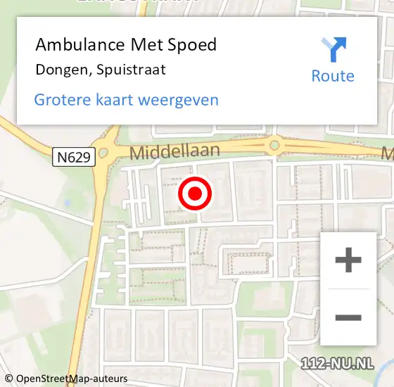 Locatie op kaart van de 112 melding: Ambulance Met Spoed Naar Dongen, Spuistraat op 21 juni 2018 04:57