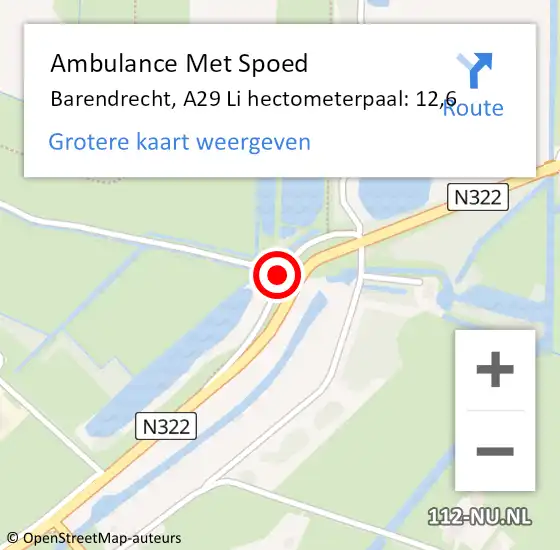 Locatie op kaart van de 112 melding: Ambulance Met Spoed Naar Barendrecht, A29 Li hectometerpaal: 12,0 op 21 juni 2018 07:40
