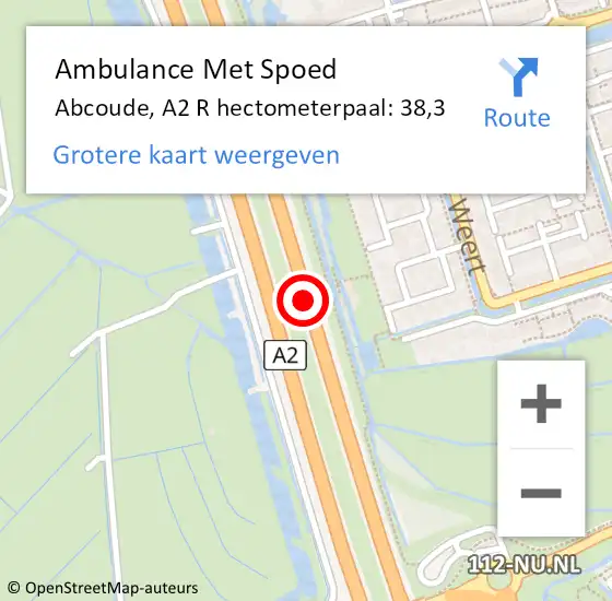 Locatie op kaart van de 112 melding: Ambulance Met Spoed Naar Abcoude, A2 L hectometerpaal: 43,2 op 21 juni 2018 07:41
