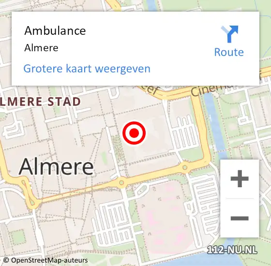 Locatie op kaart van de 112 melding: Ambulance Almere op 21 juni 2018 09:24